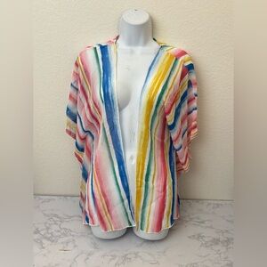 Polly & Esther Kimono Cardigan Striped Womens M Open Semi Sheer Think Lacey​
